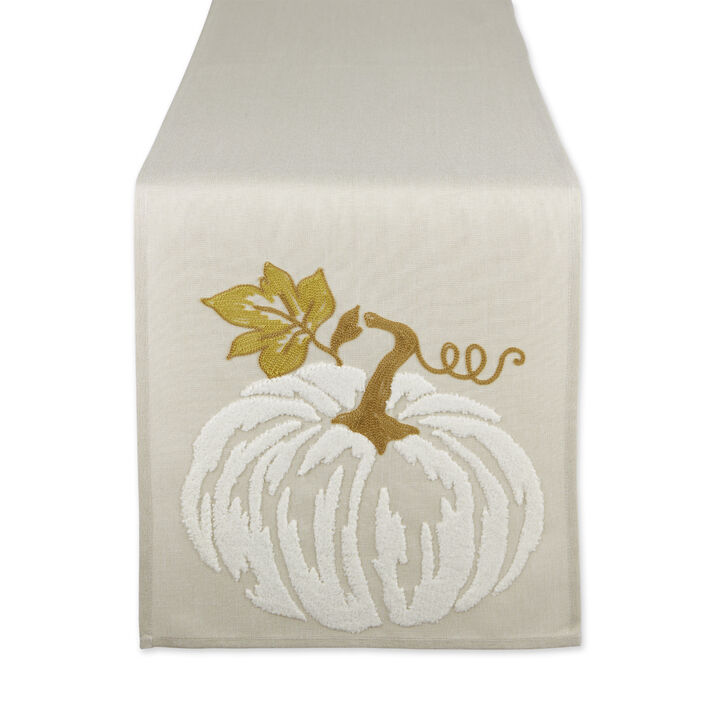 70" White Pumpkin with Golden Leaf Table Runner