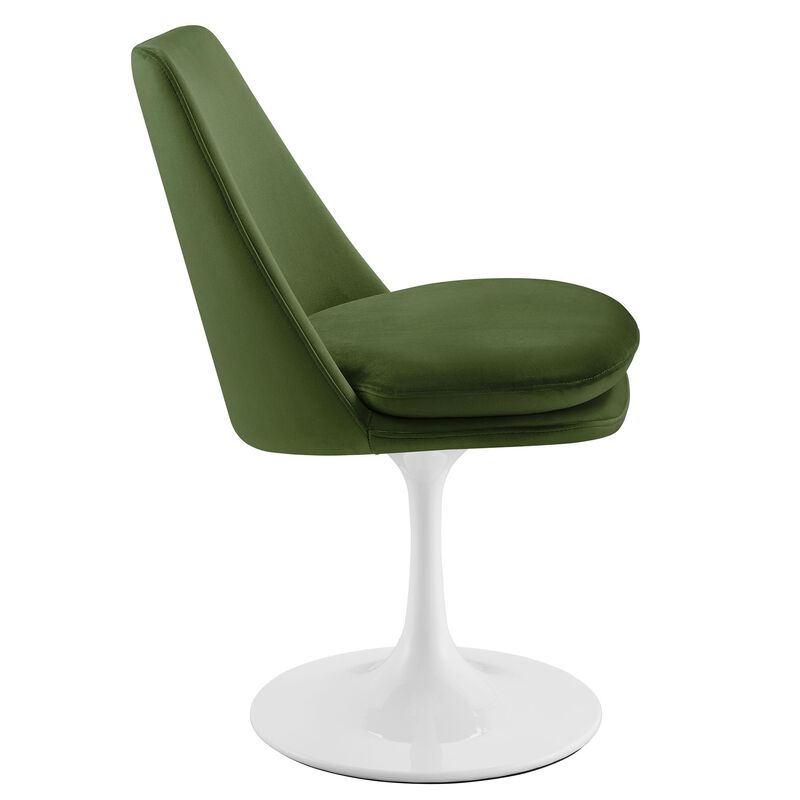 Modway Lippa Velvet Swivel Dining Side Chair in White Moss Green - Armless Accent Chair with Stain-Resistant Performance Velvet Upholstery - 360&deg; Rotating Office Chair image number 6