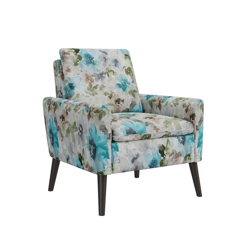 HL Home Furnishings Allyson Mid-Century Modern Armchair in Blue and Gray Floral