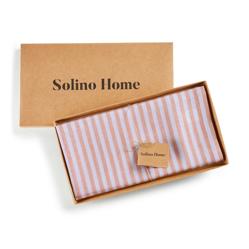 Solino Home Amalfi Stripe 100% Linen Table Throw &ndash; Handcrafted, Machine Washable, Perfect for Holiday and Everyday Dining
