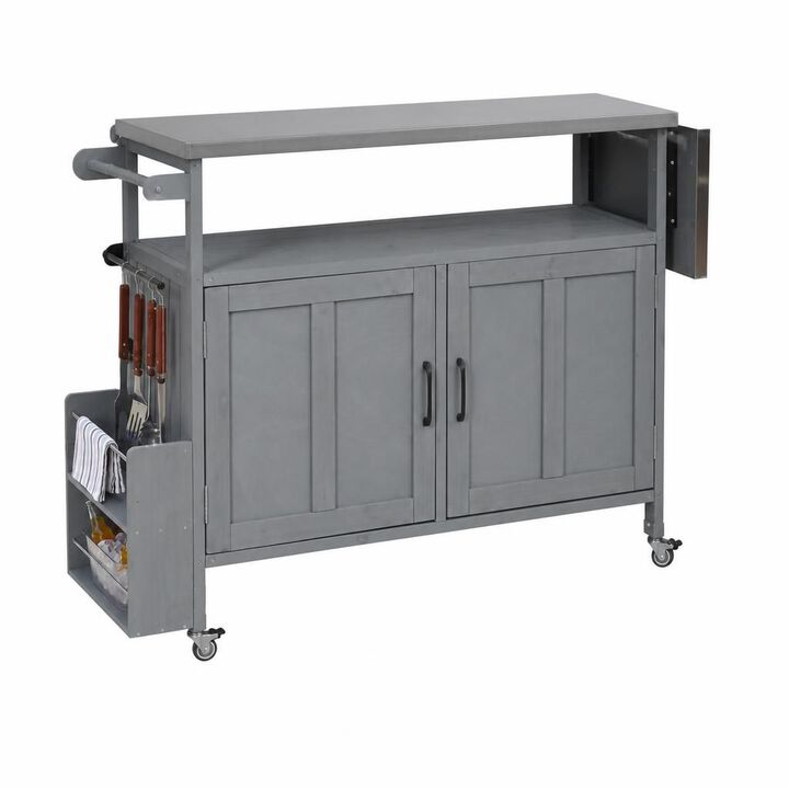 ELEMENT ACE Portable Foldable Outdoor Kitchen Island Mobile Patio Kitchen Cart with Lockable Wheels, Storage Cabinet and Towel Rack for Outdoor Cooking