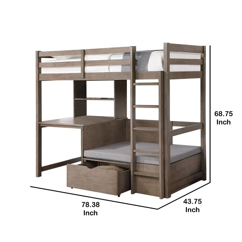Cally Twin Loft Bed with Workstation Storage and Guardrails, Gray image number 4