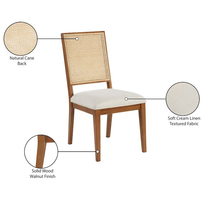 Meridian Furniture Butterfly Cream Linen Textured Fabric Dining Chair, Set of 2