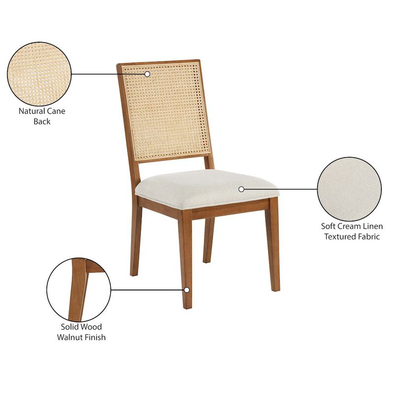 Meridian Furniture Butterfly Cream Linen Textured Fabric Dining Chair, Set of 2