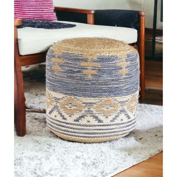 Hivvago 18 Inch Blue Cylinder Geometric Pouf Ottoman