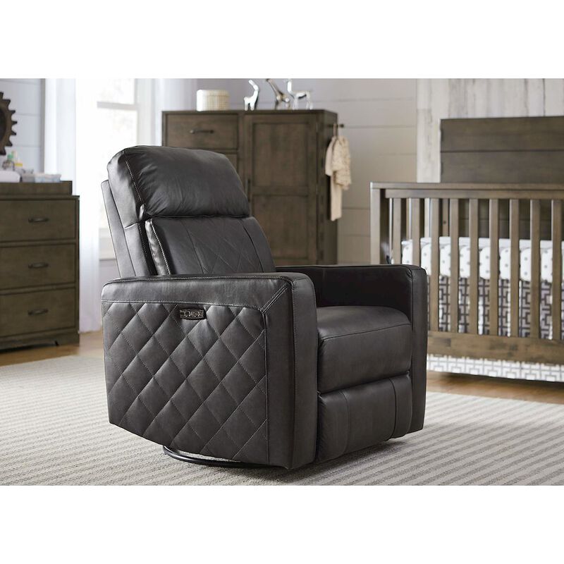Westwood Design Soho Wood Leather Power-USB Glider Recliner in Oxford Gray