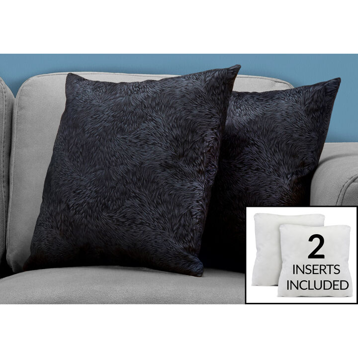 Monarch Specialties I 9333 Pillows, Set Of 2, 18 X 18 Square, Insert Included, Decorative Throw, Accent, Sofa, Couch, Bedroom, Polyester, Hypoallergenic, Black, Modern