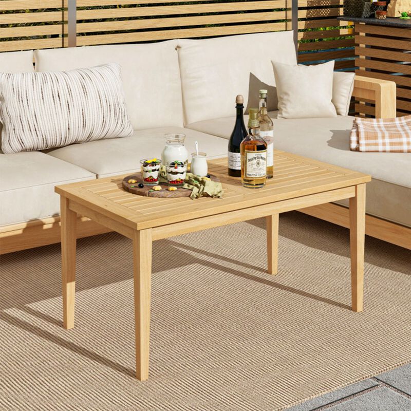 20"x35.5" Outdoor Teak Wood Coffee Table with Slatted Top for Balcony image number 7