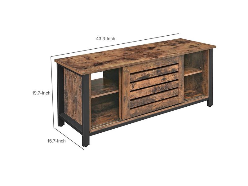 50 Inches TV Stand with Louvered Sliding Doors, Brown and Black - Benzara