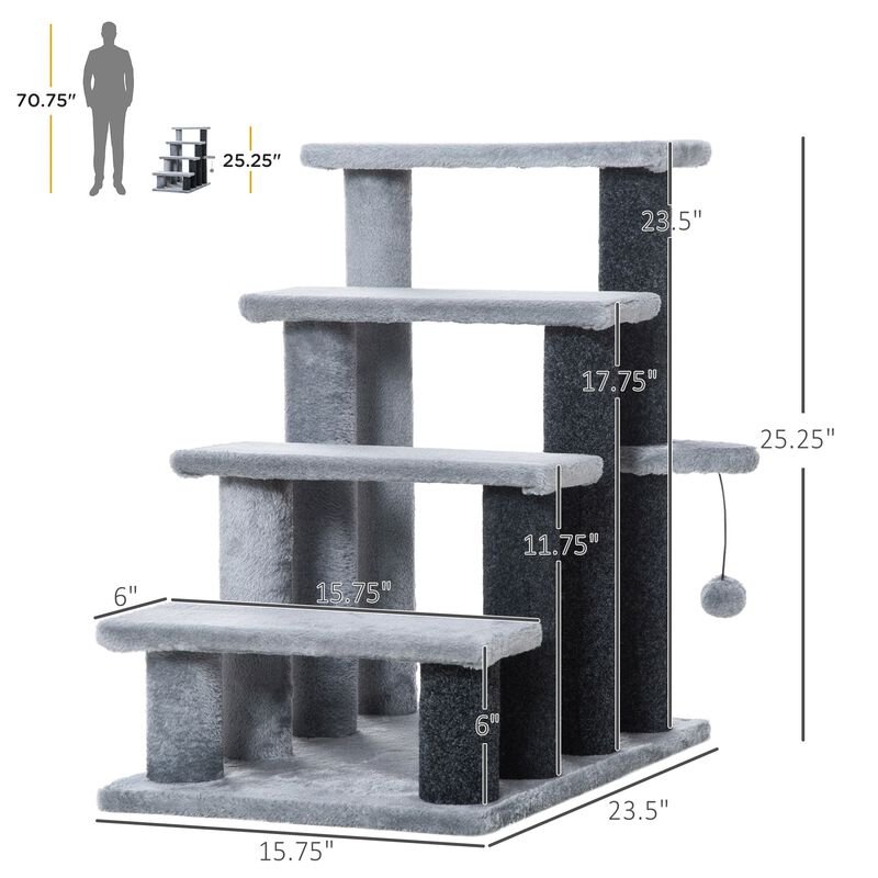 Light Grey Pet Steps: 4-Level Cat Stair & Dog Stairs with Play Ball image number 2