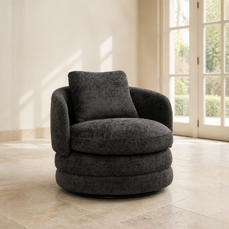 GOODSILO 30 Inch Wide 360 Degree Swivel Barrel Accent Chair Chenille Upholstered Comfy Single Armchair for Living Room Bedroom and Lounge image number 2