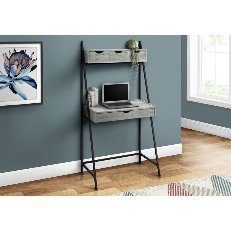 Monarch Specialties I 7331 Computer Desk, Home Office, Laptop, Leaning, Storage Drawers, 32"L, Work, Metal, Laminate, Grey, Black, Contemporary, Modern