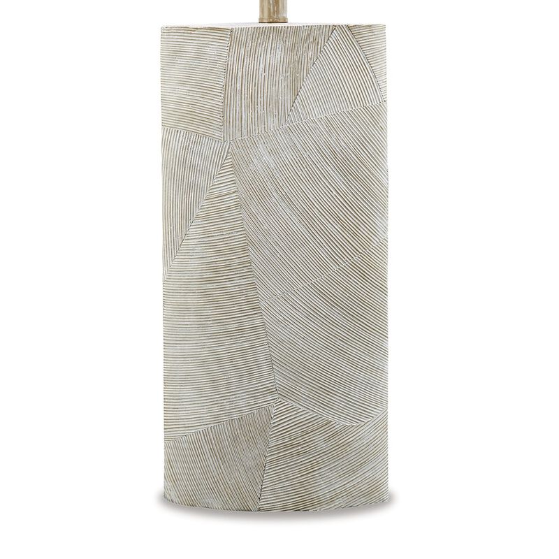 Bard 30 Inch Table Lamp, Accent Cylindrical Base, Ivory Oval Fabric Shade - Benzara