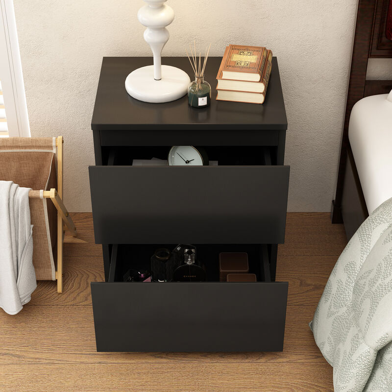 FUFU&GAGA Modern Black Nightstand with 2 Drawers and Storage Compartments, Sleek Design (15.7" W x 11.6" D x 18.9" H), Black