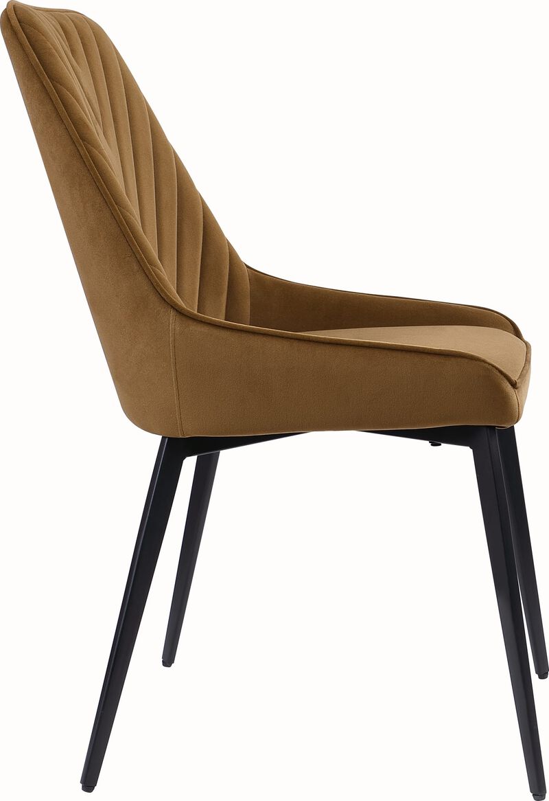 Lucia Upholstered Dining Chair in Cognac Velvet and Black Metal - Set of 2