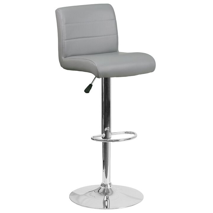 Flash Furniture Contemporary Gray Vinyl Adjustable Height Barstool with Rolled Seat and Chrome Base