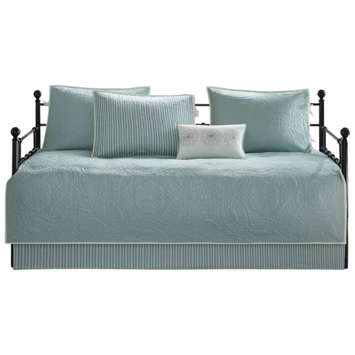 6-Piece Reversible Quilted Daybed Cover Set &ndash; Farmhouse Bedding in Seafoam Teal