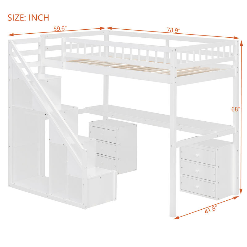 Merax Twin Size Multi-Functional Loft Bed with Staircase, Desk & LED Lights image number 4