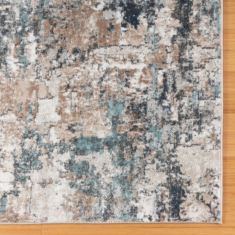 Gertmenian Imani Callen Modern Abstract Plush Navy Blue/Aqua/Beige/Tan Polypropylene/Polyester Shag Area Rug, 6' x 9'