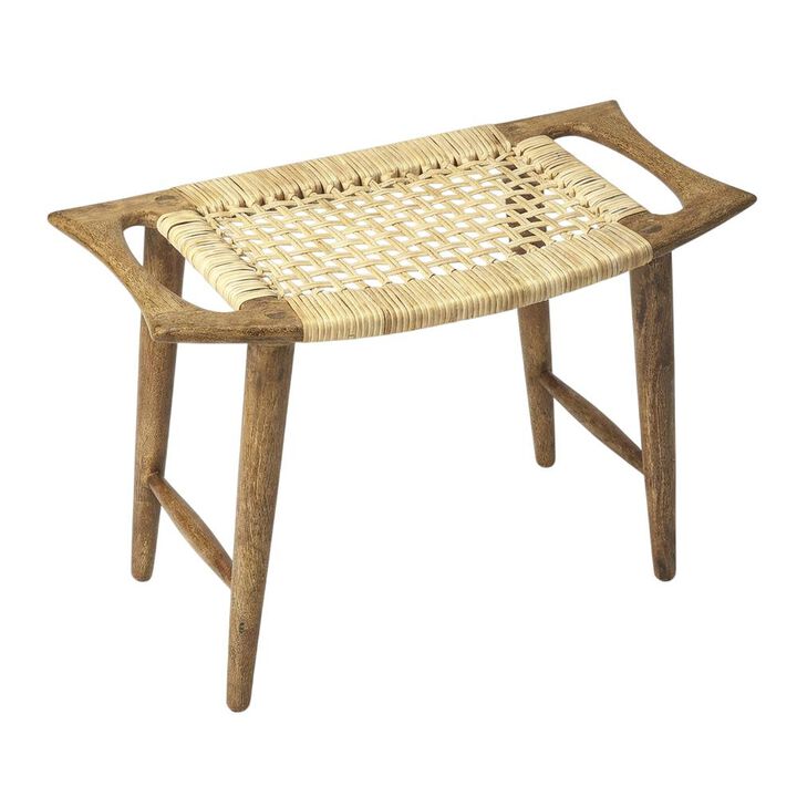 Butler Specialty Tristan Natural Wood & Rattan Stool, Light Brown