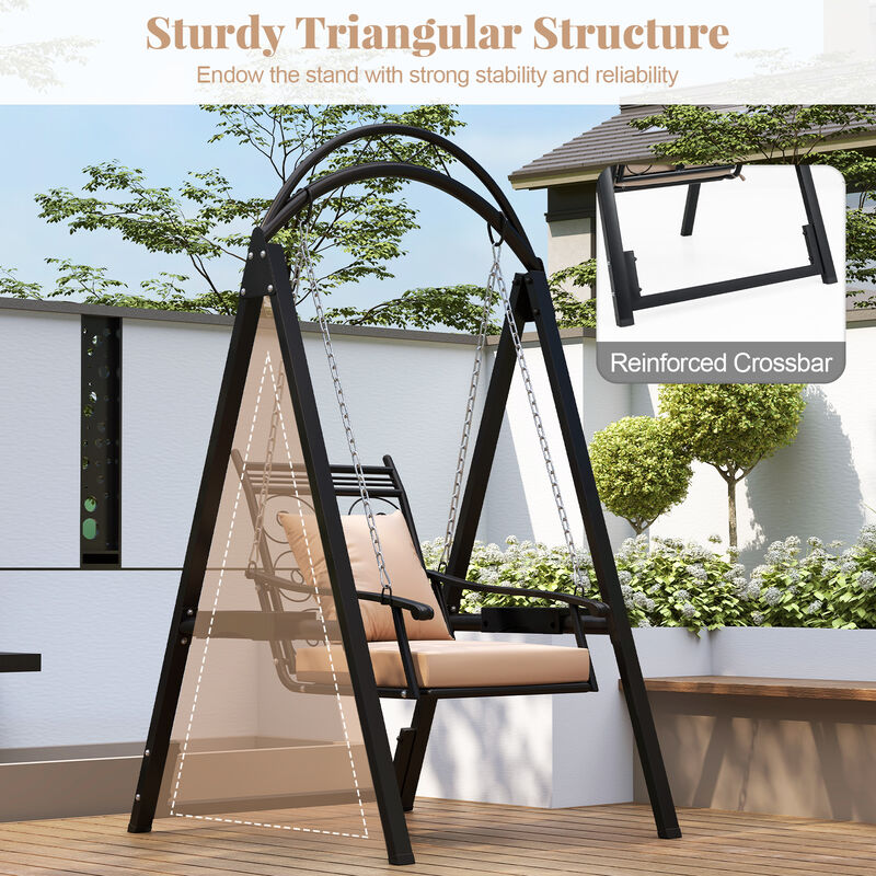 Outdoor Garden Porch Swing with Removable Cushions and Built-In Side Tables-Black image number 3
