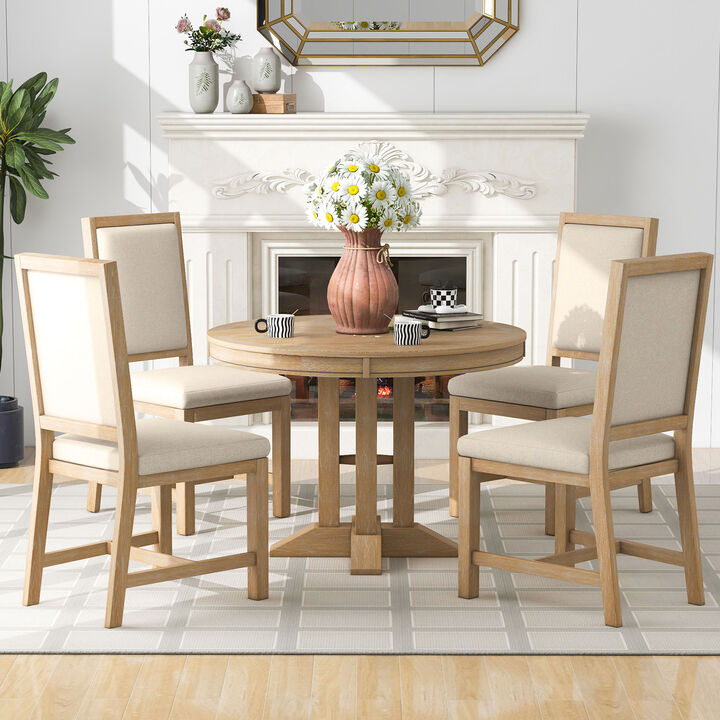 Merax 5-Piece Dining Set Extendable Round Table with Chairs