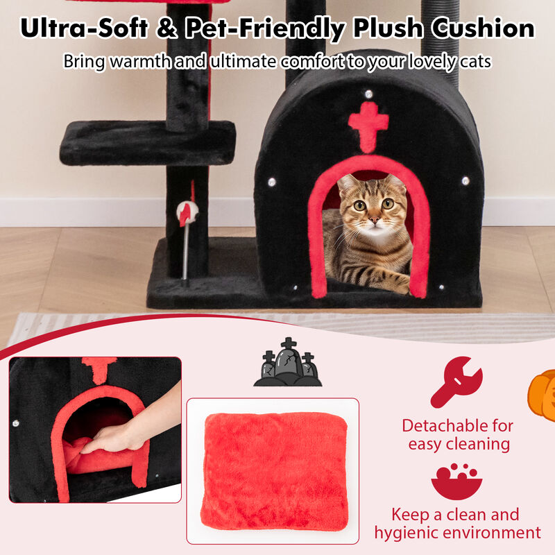 Gothic Cat Tree 53 Inch Tall Cat Tower with Cat Bed and Arch-Shaped Condo
