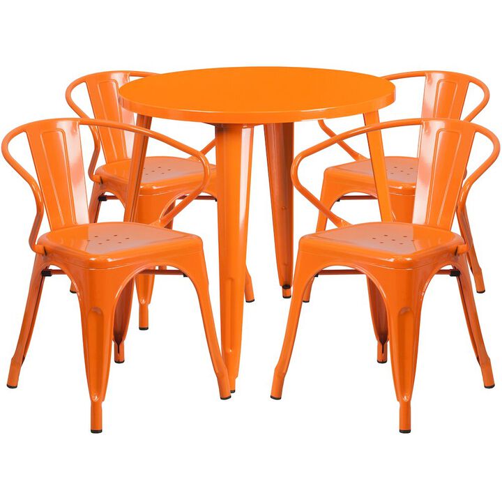 Flash Furniture 30" Round Metal Indoor-Outdoor Table Set with 4 Arm Chairs