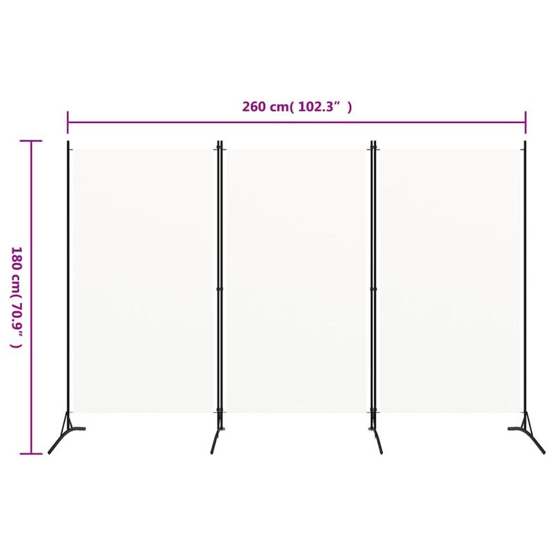 3-Panel Room Divider White 102.4"x70.9" Fabric