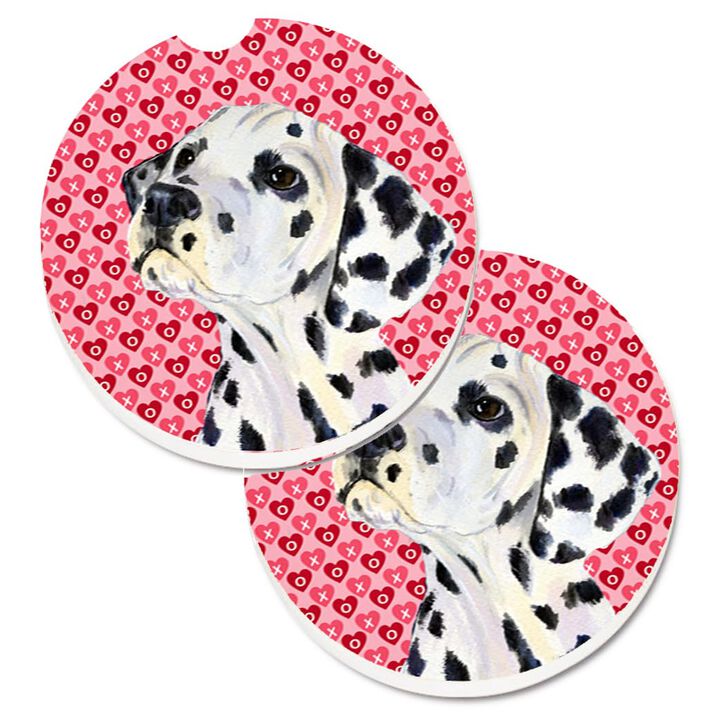 Caroline's Treasures Dalmatian Hearts Love & Valentine's Day Portrait Set of 2 Cup Holder Car Coasters SS4492CARC, 2.56, Multicolor