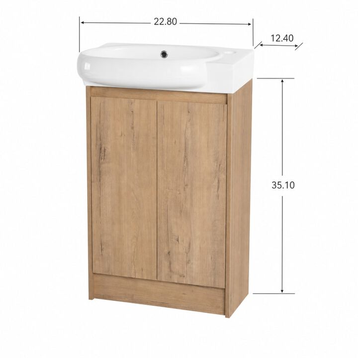 ELEMENT ACE 23 Inch Freestanding Bathroom Vanity with Ceramic Sink, Adjustable Shelves, Soft Close Doors, Water Resistant Finish