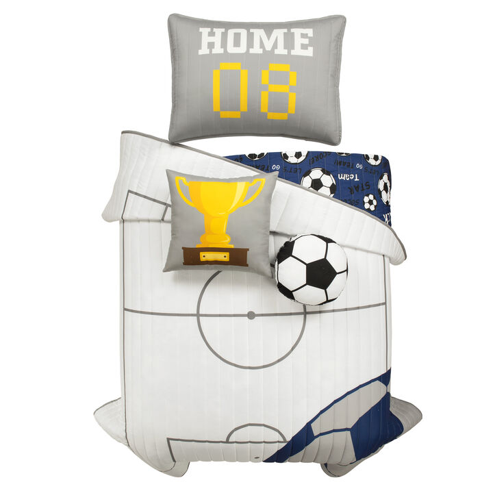 Soccer Game Reversible Oversized Kids Quilt 4Pc Set