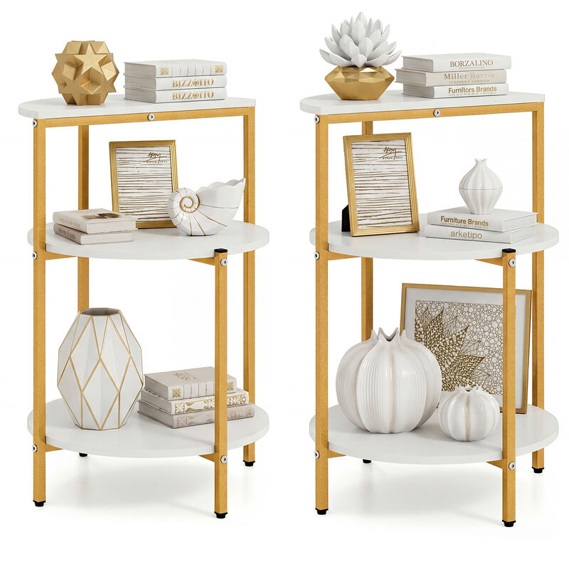 Set of 2 Round End Tables with 3 Tier Storage for Small Spaces image number 3