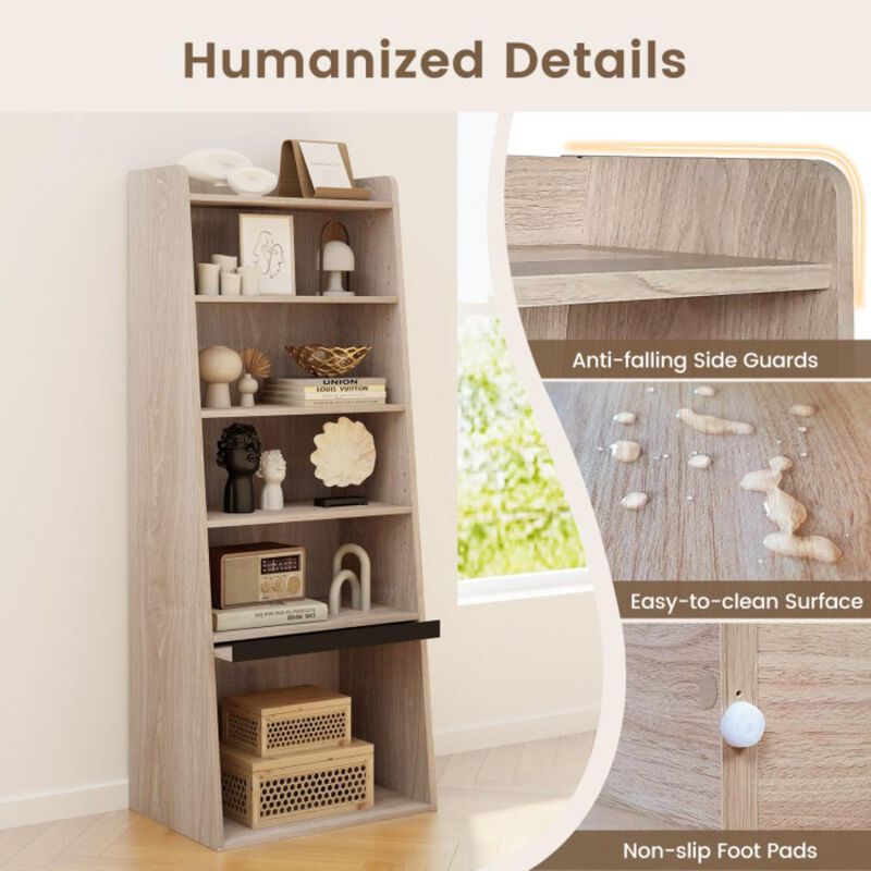 Hivvago 6-Tier Bookcase Freestanding Ladder Bookshelf with 2 Adjustable Shelves and Flip Up Door