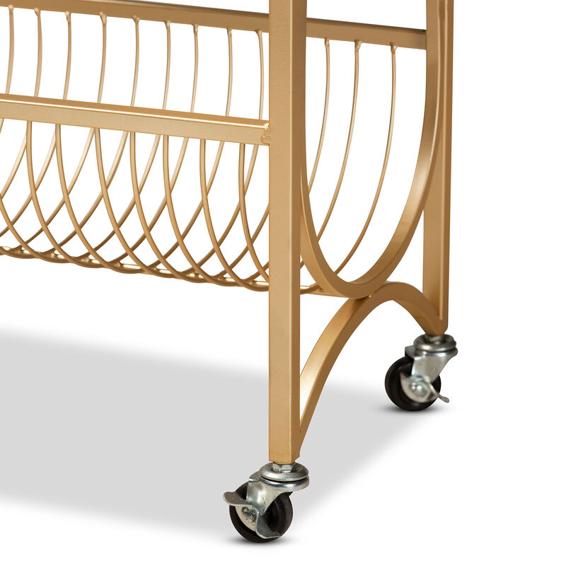 Baxton Studio Jacek Modern Gold Finished Metal Wine Cart with Marble Tabletop