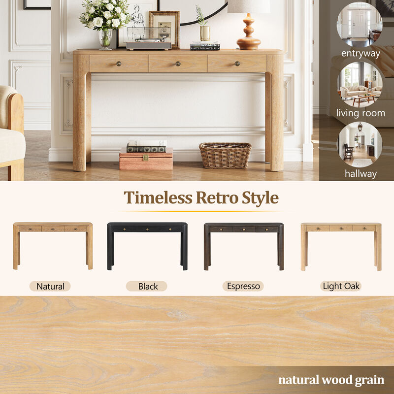 Whisen 52" Rustic Console Table with 3 Drawers, Solid Wood MDF, Sturdy Sofa Table for Entryway Living Room Hallway image number 4