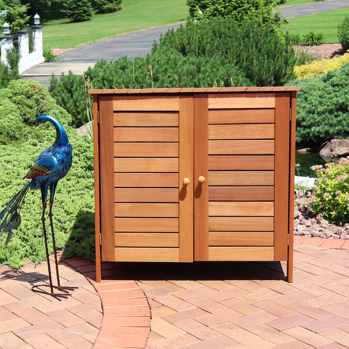 Sunnydaze Meranti Wood Outdoor Garden Storage Shed with Angled Top