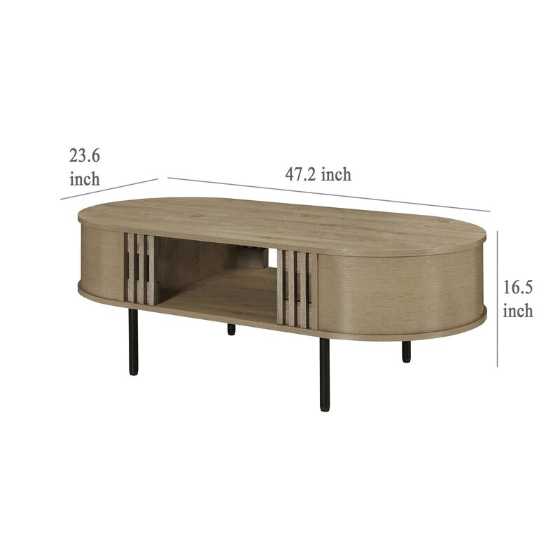 Brandon Cocktail Coffee Table with Inner Shelf, Oval Light Beige Wood