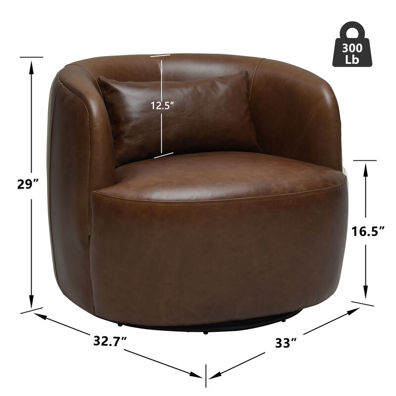 Ashlie 100% Top Grain Genuine Leather Swivel Barrel Chair image number 3