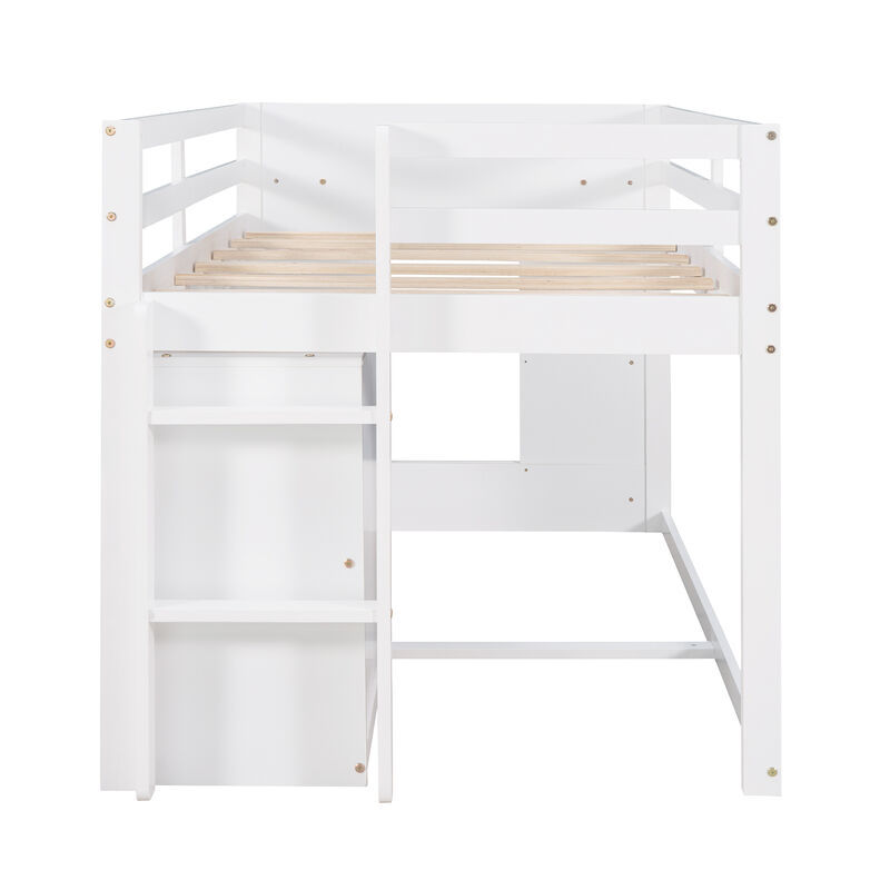 Merax Loft Bed with Cabinet and Shelf