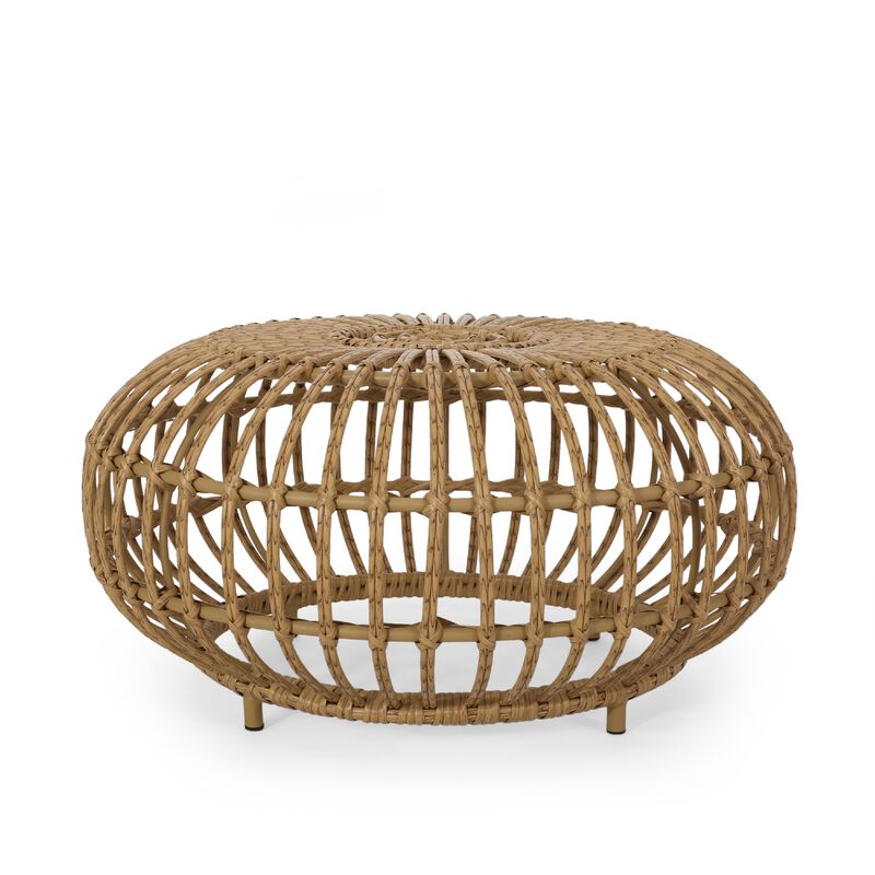 Tawa Outdoor Coffee Table, Light Brown Open Faux Rattan, 30 Inch
