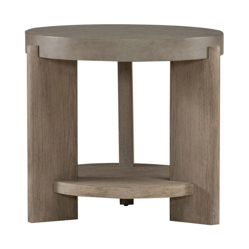 Liberty Furniture Affinity Round End Table for Living Room - Dusty Taupe Faux Concrete Tops image number 2