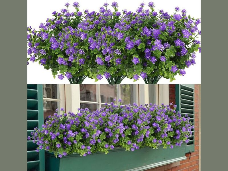 6 Bundle Purple Artificial Greenery Stems UV Resistant Outdoor Vase Filler image number 1