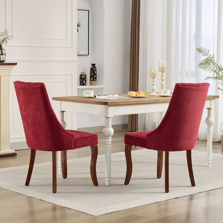 Whisen 2-Piece 25inch Dining Chairs, Rayon Linen Upholstered Channel Tufted with Curved Solid Wood Legs for Kitchen Dining Room