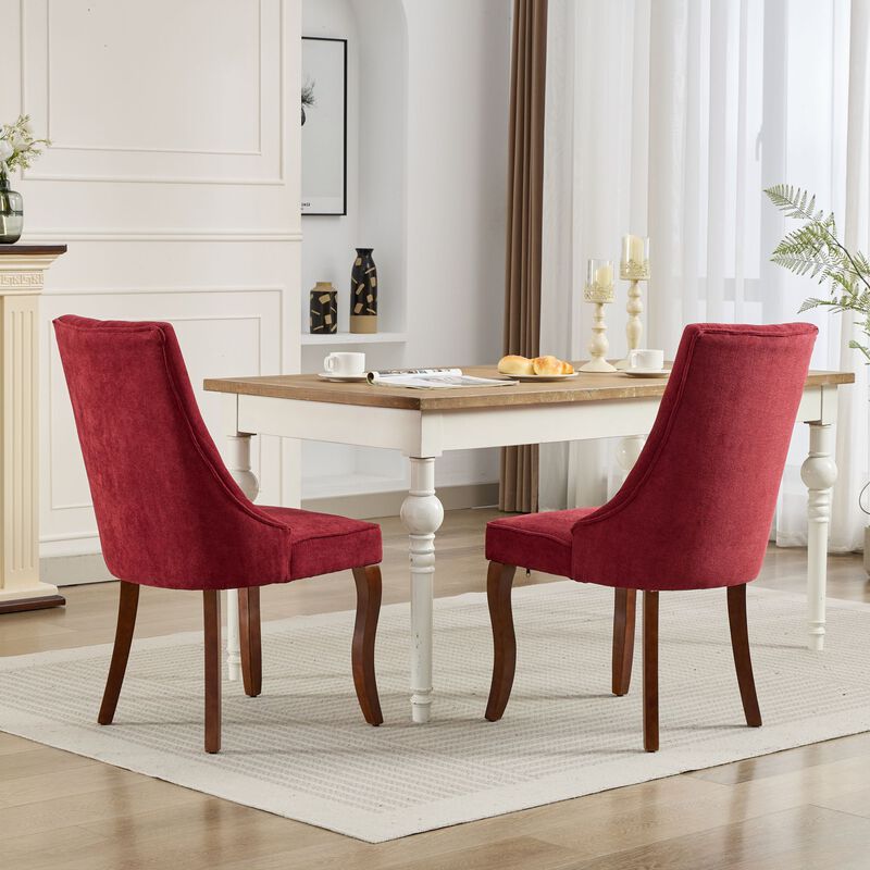 Whisen 2-Piece 25inch Dining Chairs, Rayon Linen Upholstered Channel Tufted with Curved Solid Wood Legs for Kitchen Dining Room image number 1