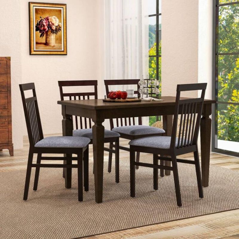 Hivvago Set of 2 - Classic Sturdy Wood Dining Chair with Grey Upholstered Seat Cushion