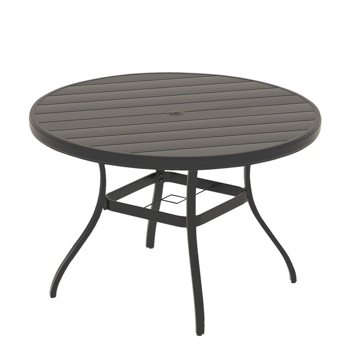 40.6" Outdoor Round Patio Dining Table for 4-6 People, All Weather Metal Dining Table with Umbrella Hole