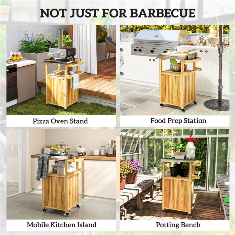 Heavy-Duty Outdoor Bar Cart with Built-In Grill Table for Garden and Patio