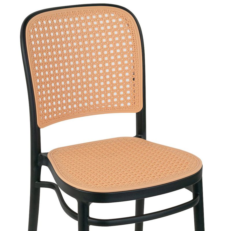 Glamour Home Set of 2 Balto Black Plastic Dining Chair with Rattan Detail