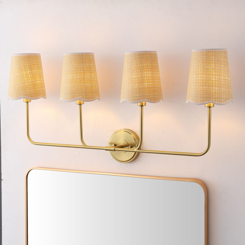 Lila Traditional Coastal Scalloped Fabric Shade/Metal LED Vanity Light